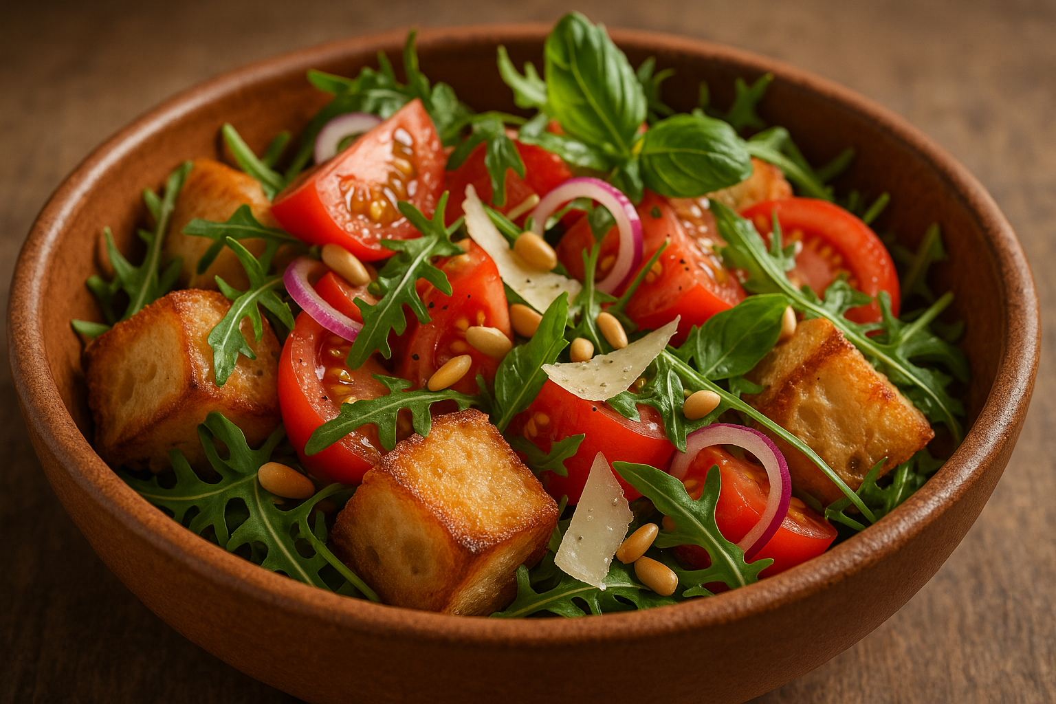 Italienischer Brotsalat Panzanella mit Rucola